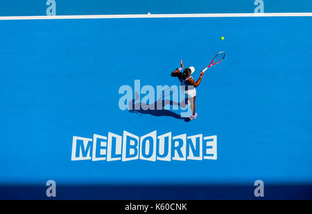 Sloane Stephens im Match Play an der Australian Open 2013 Grand Slam Tennis Turnier. Der Teenager besiegt Grand Slam Champion Serena Williams. Stockfoto