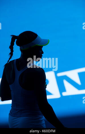 Sloane Stephens im Match Play an der Australian Open 2013 Grand Slam Tennis Turnier. Der Teenager besiegt Grand Slam Champion Serena Williams. Stockfoto