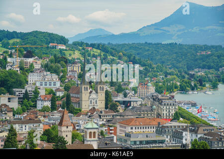 Luzern, 16.Juli: Luftaufnahme von Luzern stadtbild am 16.Juli 2017 in Luzern, Schweiz Stockfoto