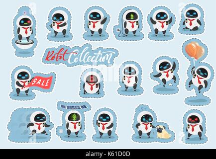 Aufkleber Charakter moderner Roboter in Cartoon doodle Flat Style Stock Vektor