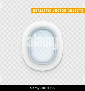 Realistische Bullaugen des Flugzeugs. Weiße Fenster Flugzeug-Vektor-Illustration. Stock Vektor