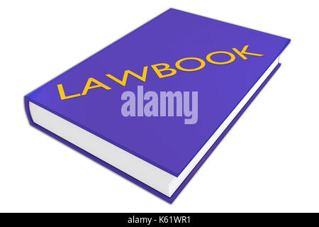 3D-Darstellung der 'LAWBOOK' Skript auf einem Buch, einer isoliert auf Weiss. Stockfoto