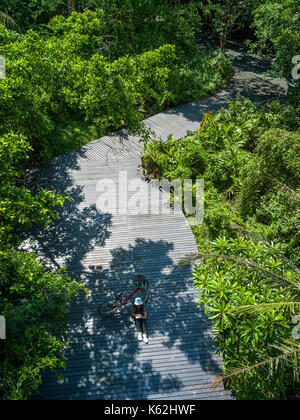 Asiatische Künstler Frau traveler Urlaub mit dem Fahrrad in der Natur Park entspannen Stockfoto