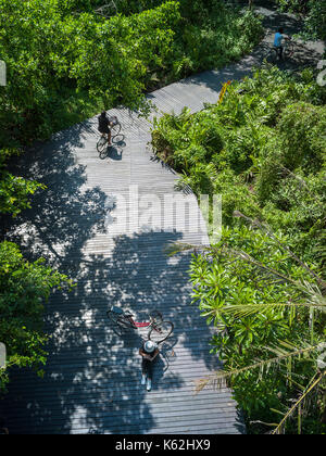 Asiatische Künstler Frau traveler Urlaub mit dem Fahrrad in der Natur Park entspannen Stockfoto