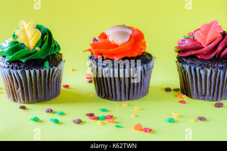 Bunte Chocolate Cupcakes auf isolierten Hintergrund Stockfoto