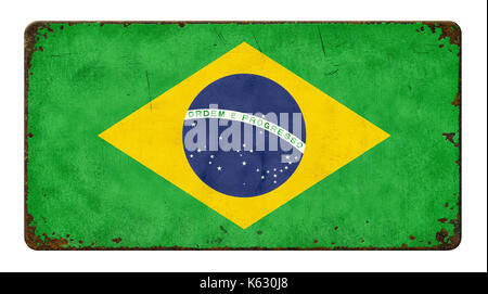 Vintage metall Zeichen auf weißem Hintergrund - Flagge von Brasilien Stockfoto