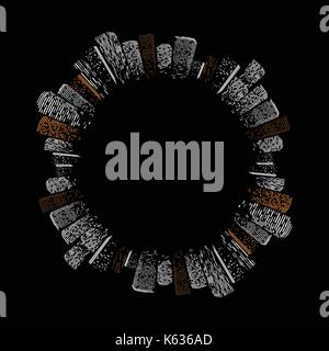 Schwarze geometrische isolierte abstrakte big city Vector Illustration. Nacht moderne Stadt Gebäude Silhouette, Wolkenkratzer. Stock Vektor