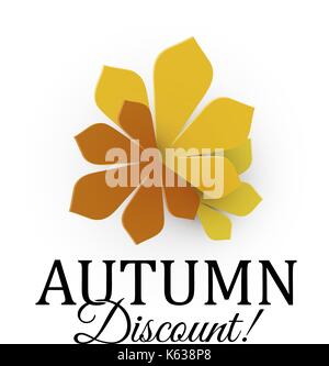 Herbst Rabatt unterzeichnen. Drei Farben des Herbstes kastanienblätter. Vektor logo Vorlage. Verkauf Etikettenvorlage. Stock Vektor
