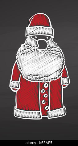 Santa Claus farbige Skizze auf dem Schwarzen Brett, handdrawn Vektor Skizze, saubere Konturen, Vintage Style Tafel. Stockfoto