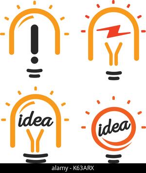Stilisierte Glühbirnen Logo, neue Idee und Lösung abstraktes Symbol, helle cartoon Glühlampe Sammlung. Isolierte einfachen Vektor Symbol auf Vector Hintergrund. Stock Vektor