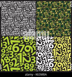 Hintergründe mit grünen und schwarzen Zahlen und Buchstaben Stock Vektor