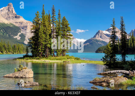 Spirit Island in den Maligne Lake, Jasper National Park, Kanada. Stockfoto