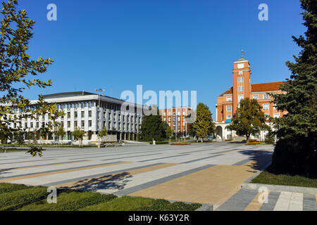 Panoramablick auf den Central Square in Stadt Pleven, Bulgarien Stockfoto