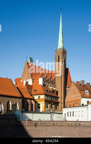 Ostrow Tumski (Dominsel) mit Gotischen kolegiata Krzyza swietego ich Sw Bartlomieja (Stiftskirche Heilig Kreuz und St. Bartholomäus) im W Stockfoto