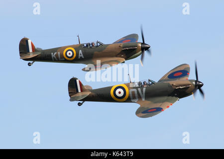 Supermarine Spitfire Mk1 die Anzeige an einem Duxford Air Show im Mai 2017. Nur vier von diesem Modell sind derzeit flugfähig. Stockfoto