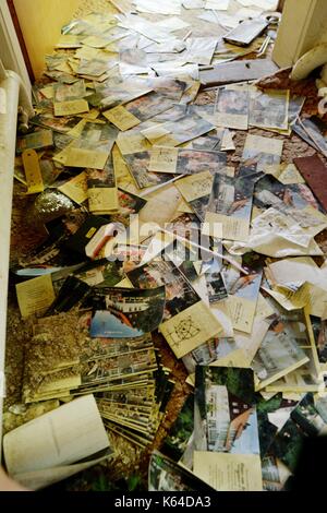 Riefensbeek, Deutschland. 31 Aug, 2017. Postkarten in einem alten verrotteten Haus, Deutschland, Stadt Riefensbeek, 31. August 2017. Foto: Frank Mai | Nutzung weltweit/dpa/Alamy leben Nachrichten Stockfoto