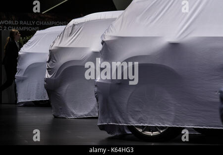 Frankfurt am Main, Deutschland. 11 Sep, 2017. Skoda Limousinen sind auf dem Gelände der Messe in Frankfurt/Main, Deutschland, 11. September 2017 fallen. Die Internationale Automobil-Ausstellung (IAA) ist auf die zwischen dem 14. und 24. September 2017. Mehr als 1.000 Hersteller aus fast 40 Ländern präsentieren ihre Produkte auf der Messe. Quelle: dpa Picture alliance/Alamy leben Nachrichten Stockfoto