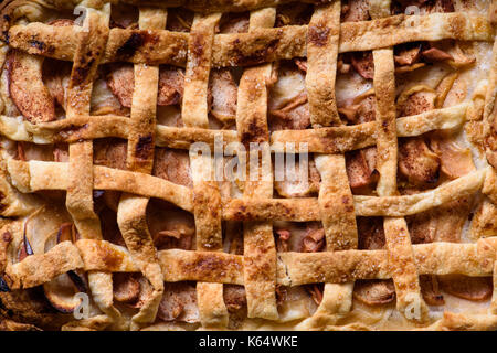 Apfelkuchen Textur, Dessert Gebäck close up Details. Bäckerei Hintergrund. Stockfoto