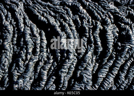 Nahaufnahme Detail von Pahoehoe-lava, Galapagos Inseln, Basalt, ropy Oberfläche Stockfoto