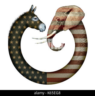 Digitale Fotos und Abbildung von einem Esel und Elefant, die Demokraten und Republikaner einander konfrontieren. Stockfoto