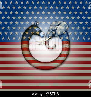 Digitale Fotos und Abbildung von einem Esel und Elefant, die Demokraten und Republikaner einander konfrontieren. Stockfoto