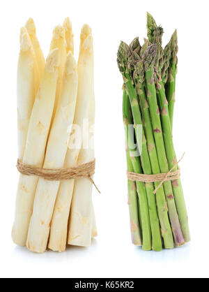 Weißem und grünem Spargel Bündel Gemüse auf weißem Hintergrund Stockfoto