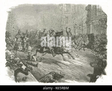 Französischer Staatsstreich von 1851, Lancer, die die Menge in den Boulevards von Paris anlaeumen Stockfoto