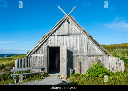 Traditionelle viking Gebäude, Norstead Wikingerdorf, Rekonstruktion der Wikingerzeit Siedlung, Neufundland, Kanada Stockfoto