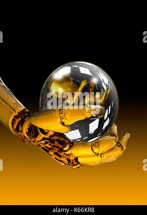 Robotic hand mit Kugel mit Baby, Illustration. Stockfoto