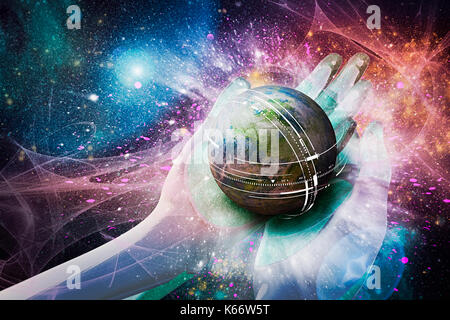 Die Hände der Gottheit schröpfen Globe Stockfoto