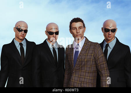Menschliche und Cyborg Geschäftsleute Stockfoto