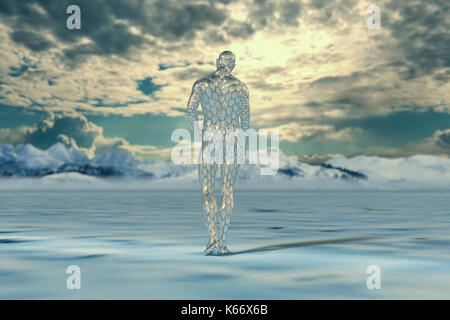 Transparente Mann mit Skalen Gehen auf Wasser Stockfoto