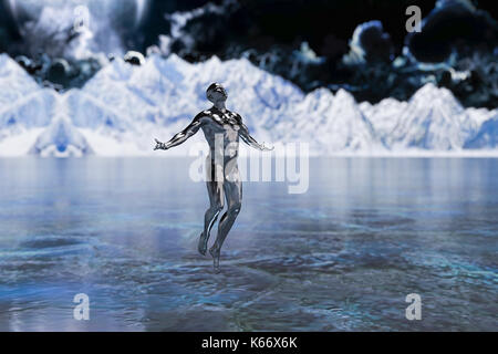 Transparente futuristischen Menschen schweben über Wasser Stockfoto