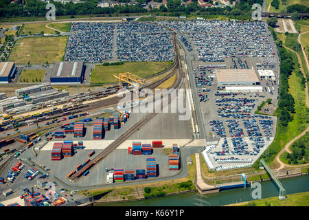 1 Logport Logport 1 Container Hafen am Rhein, Duisburg HafenAG, Binnenschifffahrt, Logistik, Rheinhafen, Duisburg, Ruhrgebiet, Nordrhein-Westfalen, Germ Stockfoto