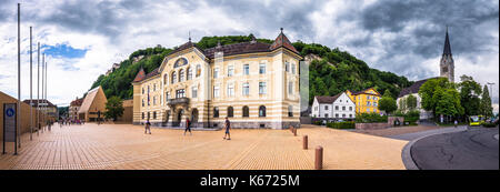 Alte Gebäude des Parlaments in Vaduz, Liechtenstein. Stockfoto