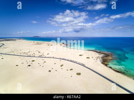 Luftaufnahme von Sanddünen, Corralejo, Fuerteventura, Kanarische Inseln, Spanien Stockfoto