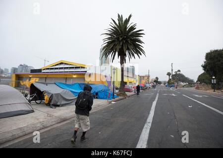 Obdachlose Lager auf der 17th Street in San Diego, Kalifornien Stockfoto