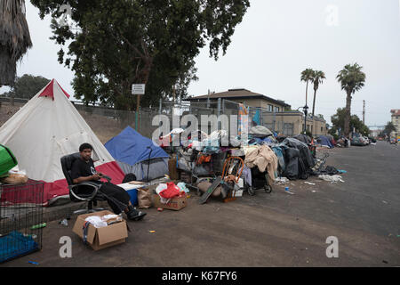 Obdachlose Lager auf der 17th Street in San Diego, Kalifornien Stockfoto