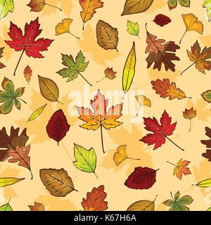Ein Vektor Illustration der Blätter im Herbst nahtlose Muster Tapete Stock Vektor