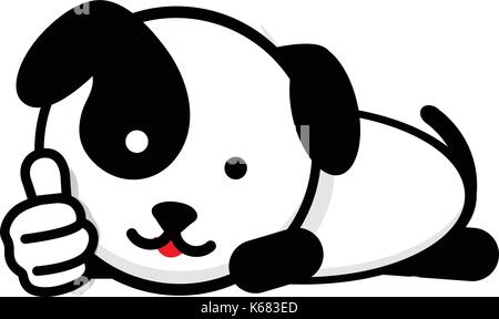 Dogie wie. Isolierte Pup zeigen, Daumen hoch. Einfach lustig Welpe zeigen eine Genehmigung der Geste. Schwarze und weiße Vektor logo und Illustration. Stock Vektor