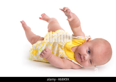 Cute Baby Überrollen auf weißem Hintergrund Stockfoto