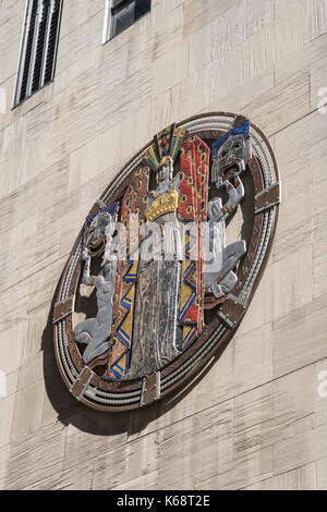 Detail, durchbrochenen Plaque, Tanz, Drama und Lied, Radio City Musik Hall, das Rockefeller Center, New York City Stockfoto