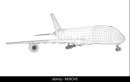 Flugzeug in wire-frame Stil Stock Vektor