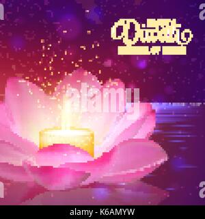 Diwali. Vektor. Festival der hellen Hintergrund. Gruß Hintergrund mit Pink Lotus und eine brennende Kerze im Inneren. Stock Vektor