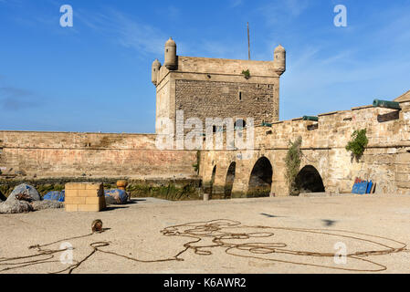 Blick auf die Sqala du Port in Hafen von Essaouira, Marokko Stockfoto