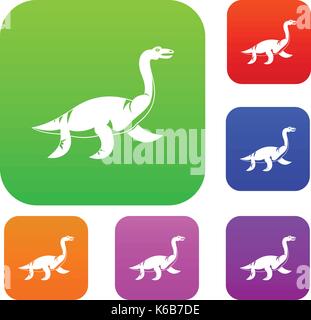 Elasmosaurine Dinosaurier Set Color Collection Stock Vektor