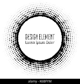 Abstract Vector halftone Kreis gepunktete Logo Design Element. Grunge halftone Rahmen mit Punkten. Pop Art gestrichelten Kreis Vorlage isoliert auf weißem Stock Vektor