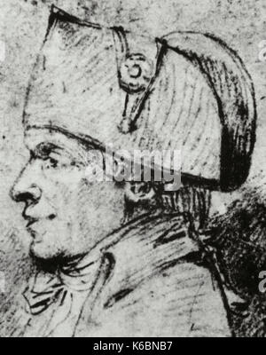 Jacques Pierre Brissot de Warville (1754-1793). Französische Politiker, Mitglied der Girondist Bewegung. Zeichnung, 18. Stockfoto