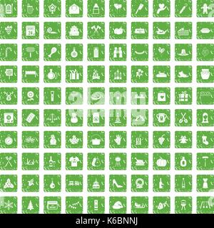 100 Familie Tradition Icons Set grunge Grün Stock Vektor