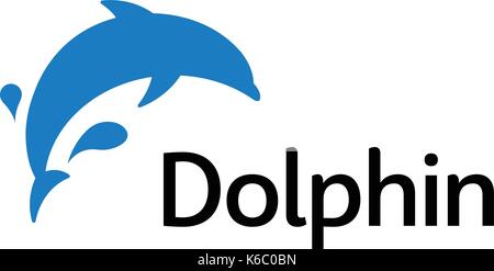 Blauer Delphin aus dem Wasser springen, eine fantastische Trick in den Wasserpark. Isolierte Vektor abstrakte Logo Stock Vektor